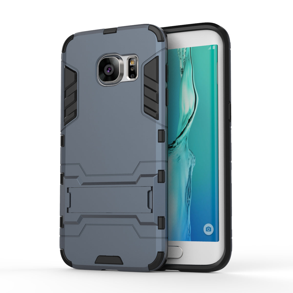 Samsung Galaxy S7 Edge Shockproof Hybrid Kickstand Back Case Cover - Black