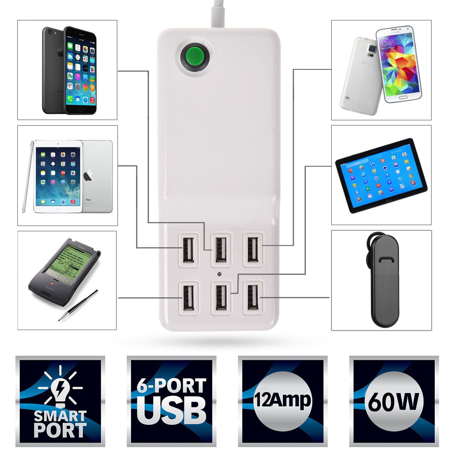 Universal 6 USB Multi-Port Travel Wall Charger Desktop Quick Charging Station