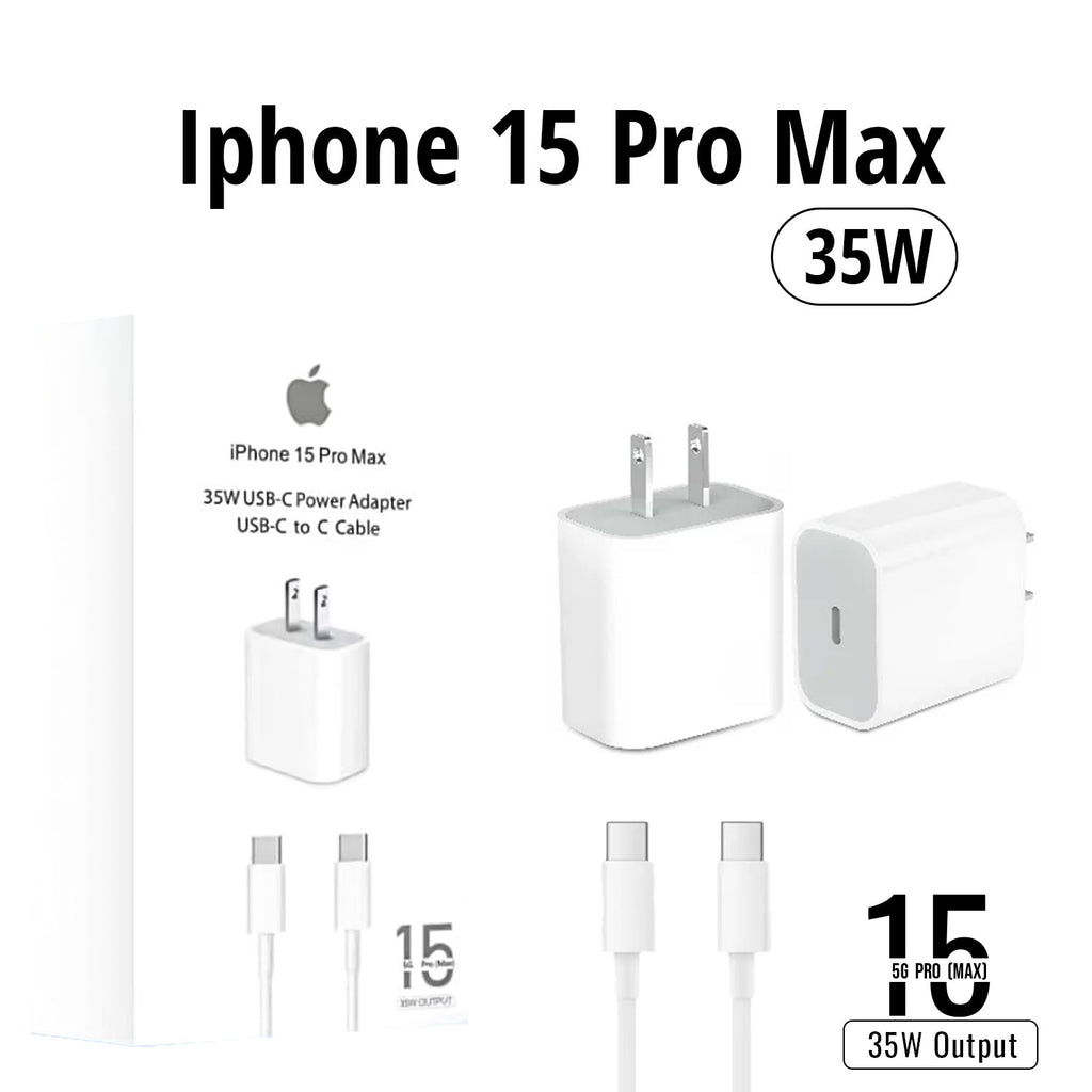 IPHONE 15 PRO MAX 2 PIN (US PIN) 35W USB-C POWER ADAPTER WITH USB-C TO C CABLE