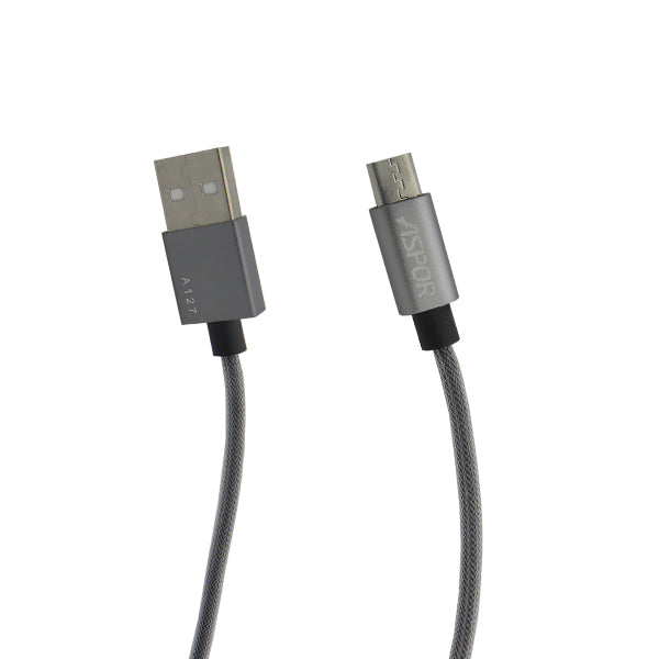 Aspor A127 Nylon 2000mm Micro USB Data Cable - Grey