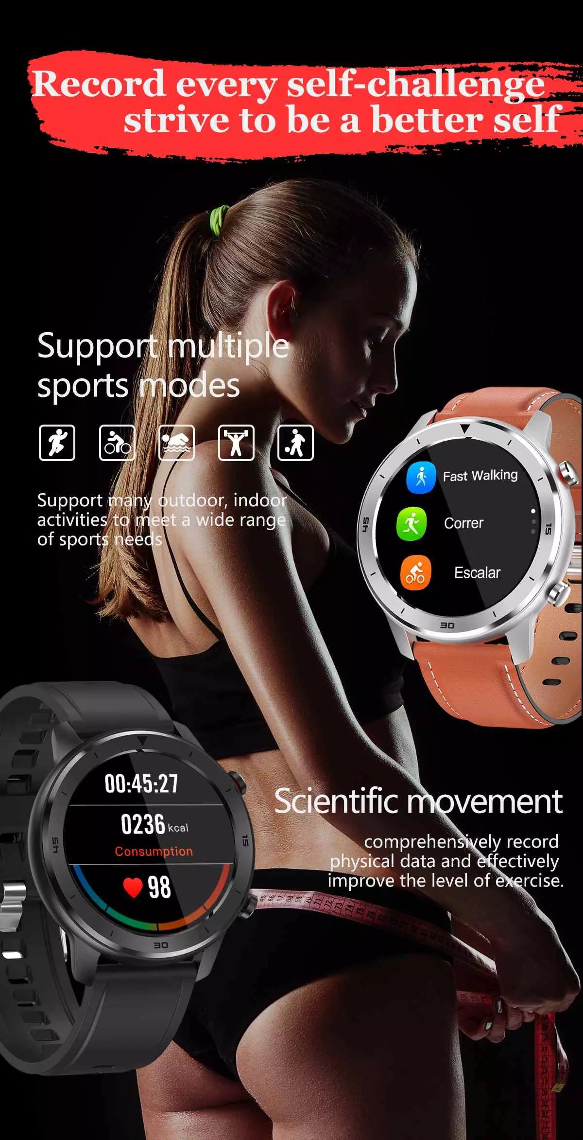 DT78 Smart Watch IP68 Waterproof with PPG Blood Pressure Heart Rate Sports Fitness