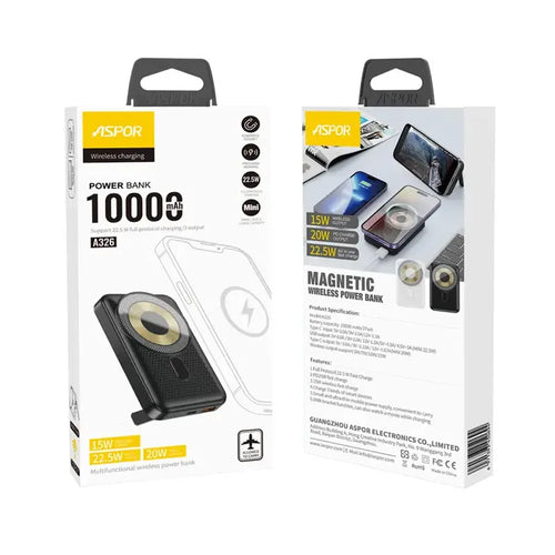 Aspor A326 22.5W High Power Original Capacity 10000mAh Wireless Fast Charging Power Bank