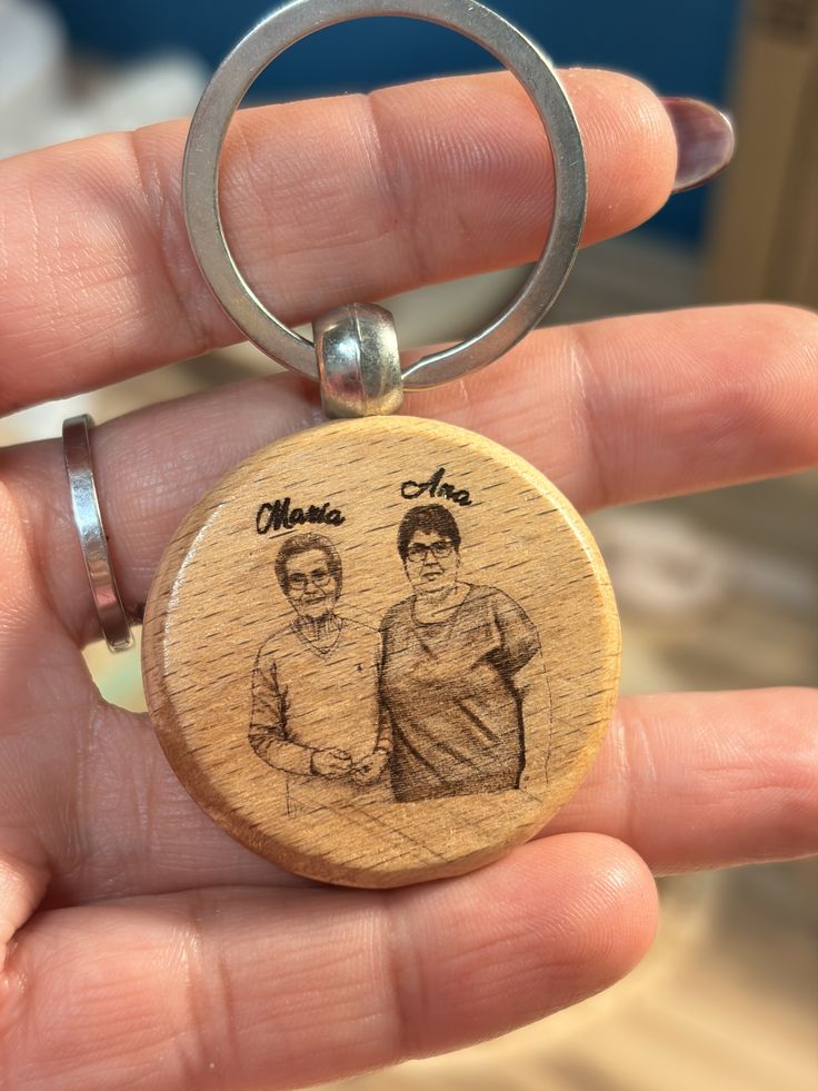 Personalized Solid Wooden Round Keychain Your Message Image or Logo on one or both sides