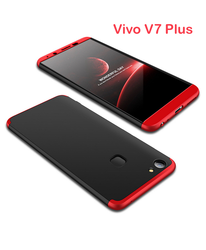 Vivo V7 Plus Shockproof 3 in 1 Full Body 360 Protection Case Cover - Black & Red