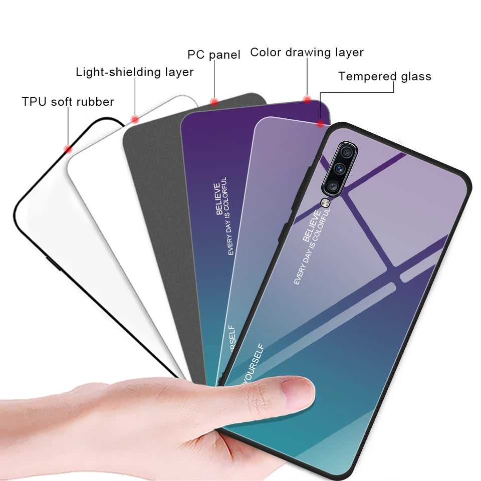 Samsung A50 Cover Shockproof 9D Tempered Glass Gradient Back Cover
