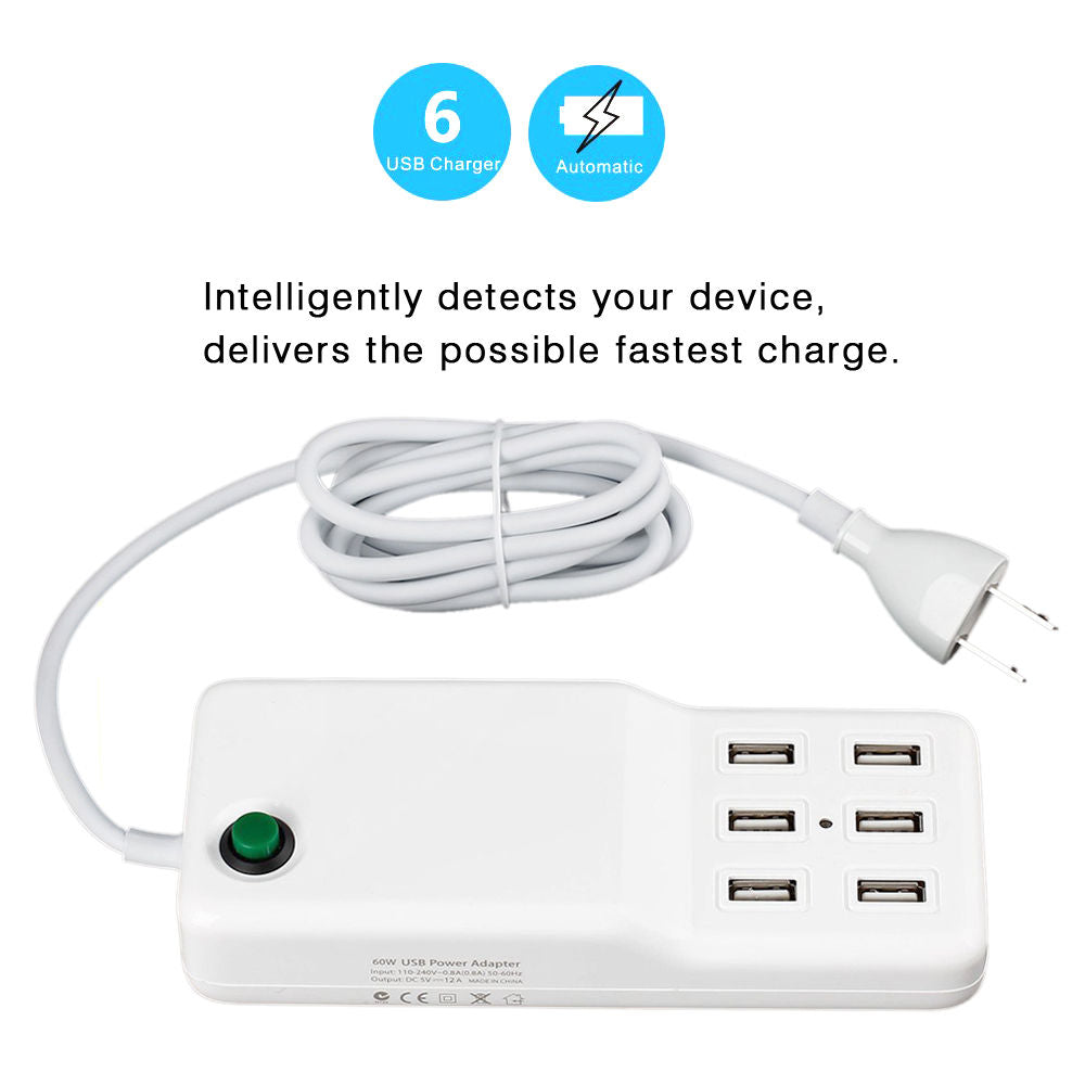 Universal 6 USB Multi-Port Travel Wall Charger Desktop Quick Charging Station