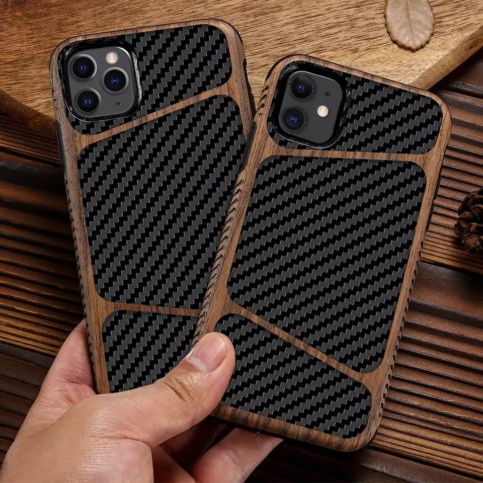  Wooden Carbon Fiber Soft Rubber Case Cover for iPhone 11 Pro Max / iPhone 11 Pro / iPhone 11