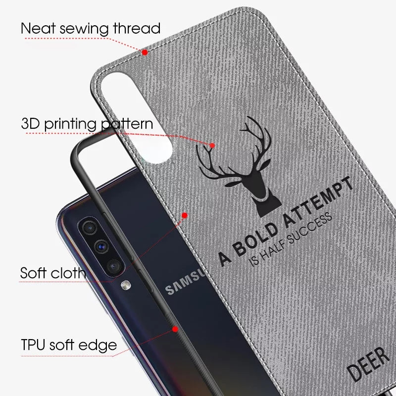 Samsung A50 Premium Leather Pattern Soft Fabric Cover - Grey