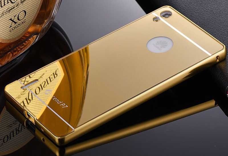 Aluminum Metal Frame Bumper + Mirror Back Case Cover For Huawei Ascend P7