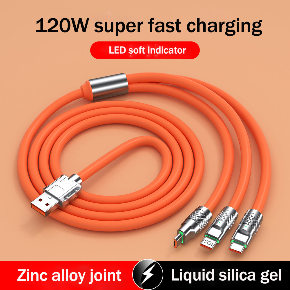 120W Super Fast Charging Durable 3 IN 1 Charging Cable