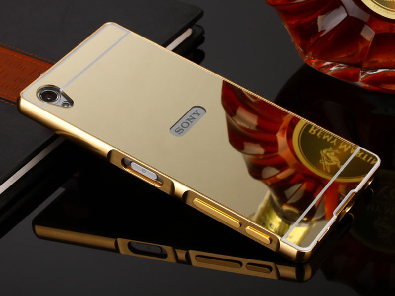 Aluminum Metal Bumper PC Mirror Back Skin Case Cover For Sony Xperia Z4