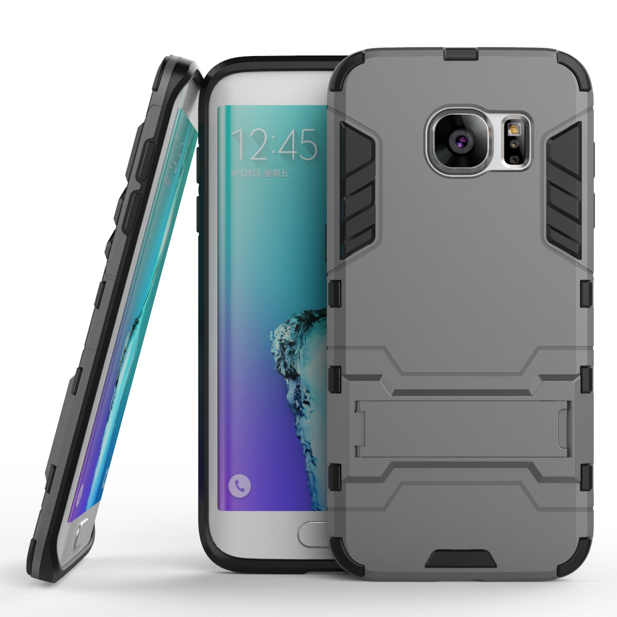 Samsung Galaxy S7 Edge Shockproof Hybrid Kickstand Back Case Cover - Black