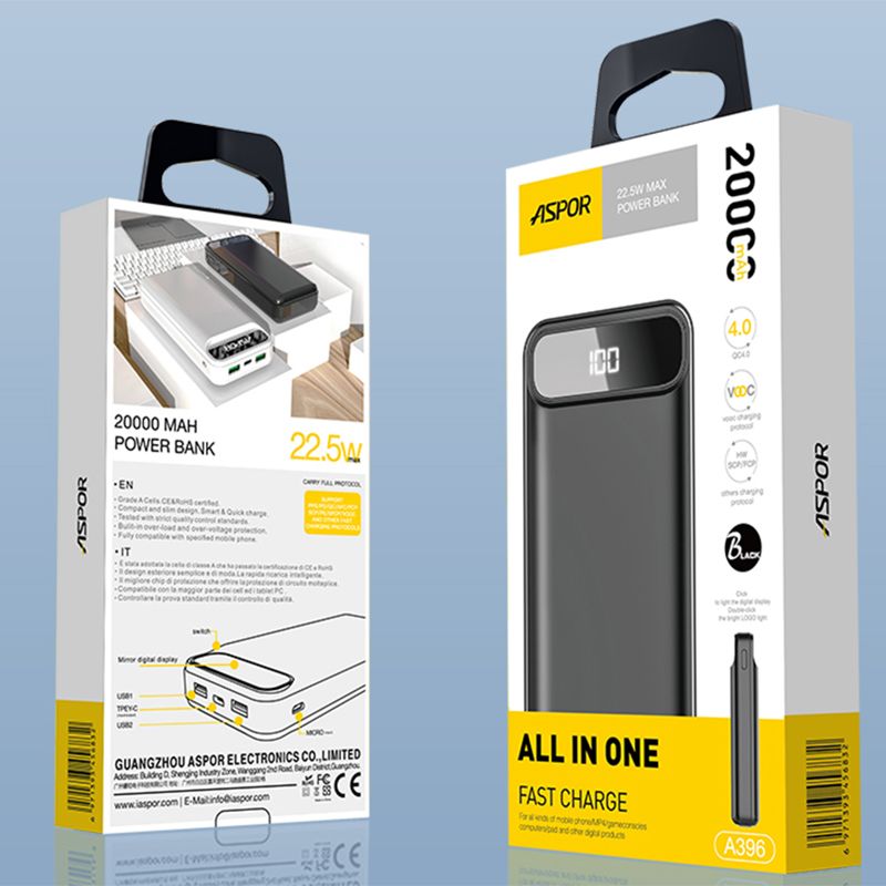 ASPOR A396 PD 20000MAH 22.5W FAST CHARGING POWER BANK