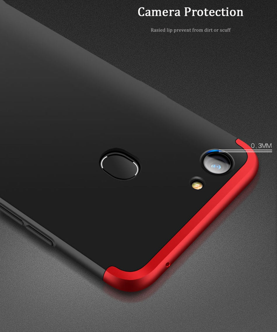 Oppo F7 Shockproof 3 in 1 Full Body 360 Protection Case Cover - Black & Red