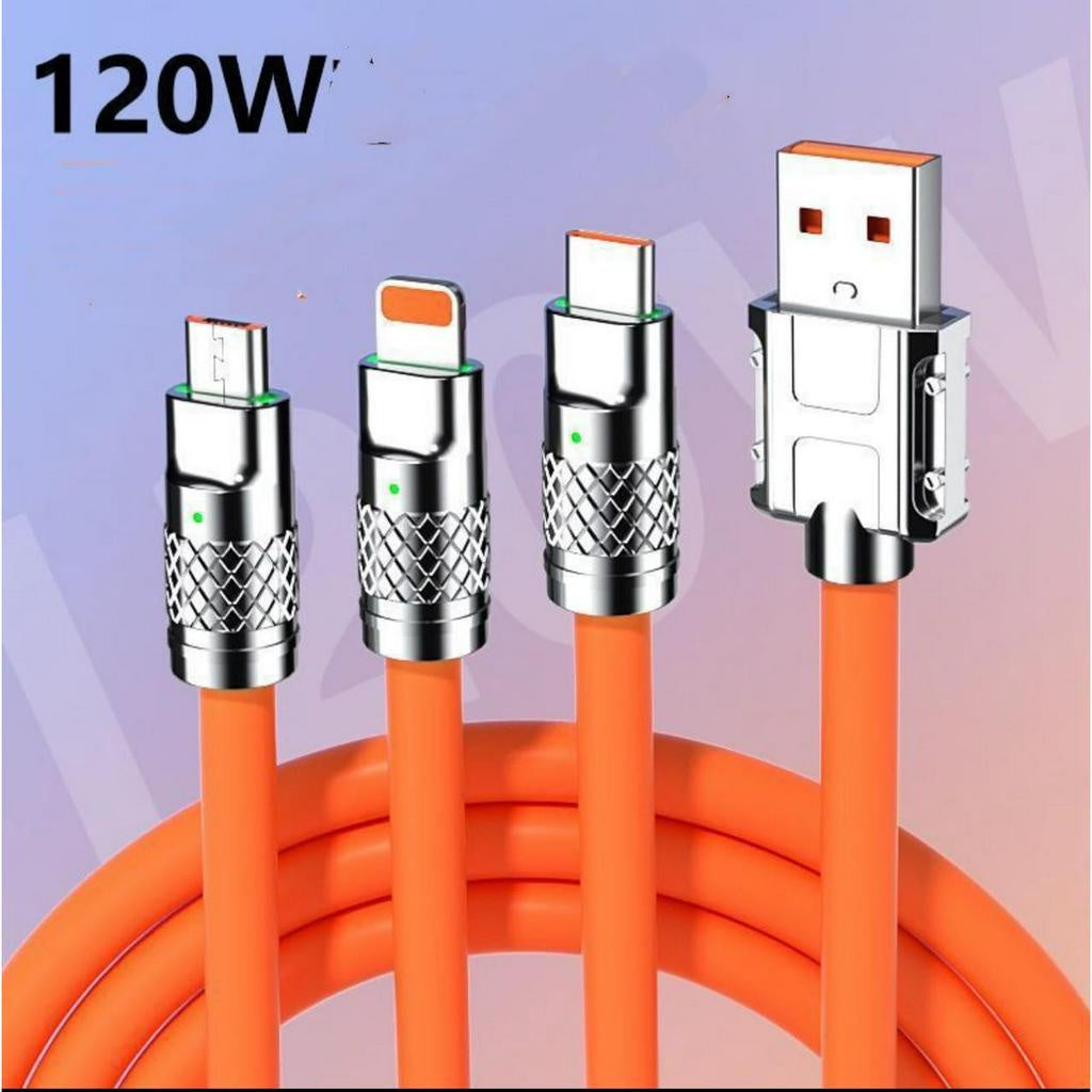 120W Super Fast Charging Durable 3 IN 1 Charging Cable