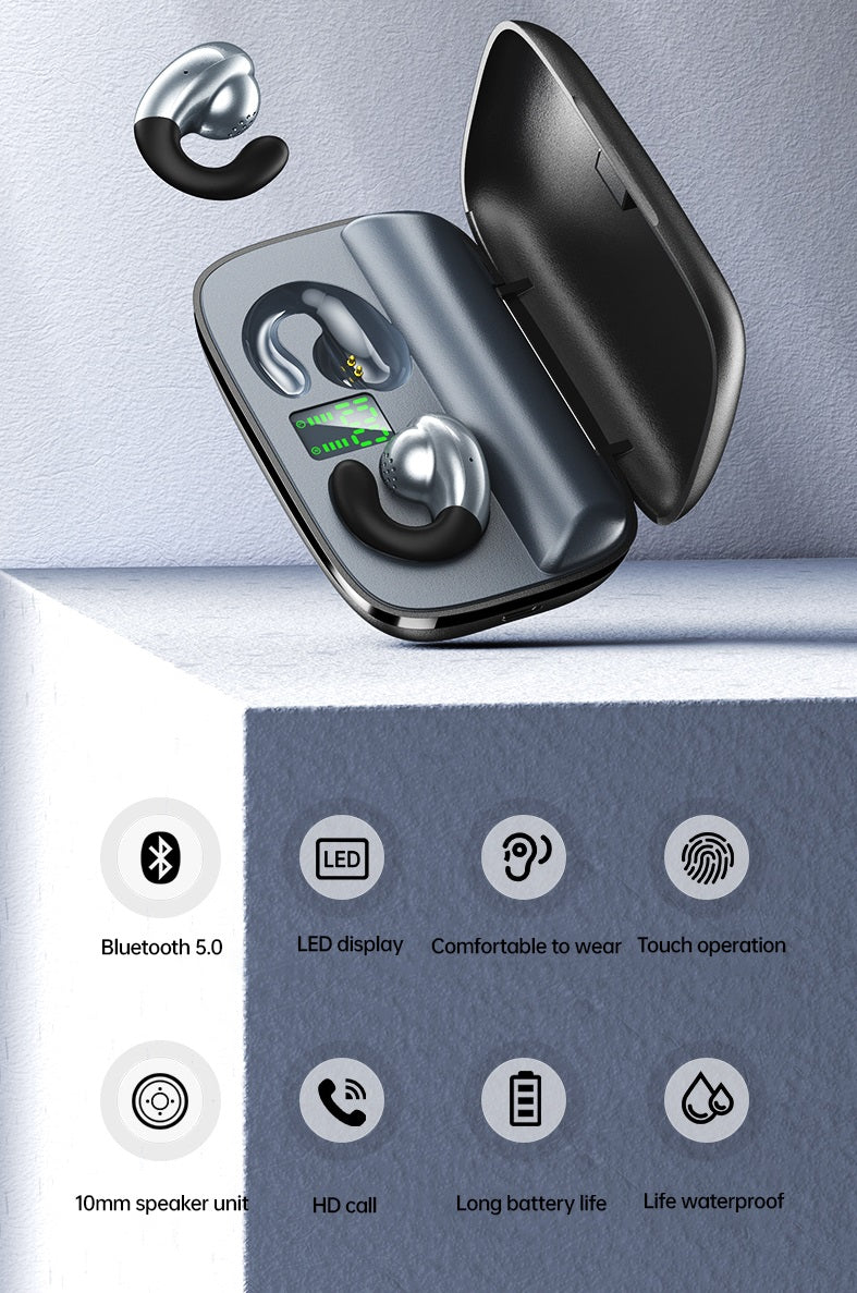 Remax TWS-17 100 Hours Long Standby Built-in 1200mAh Power Bank Function LED Display Power Silicone Ear Clip Type Non-Inductive Earbuds