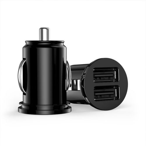 Dual 2 Port USB Mini Car Charger Adapter for Mobile Phone Black 12V Power 