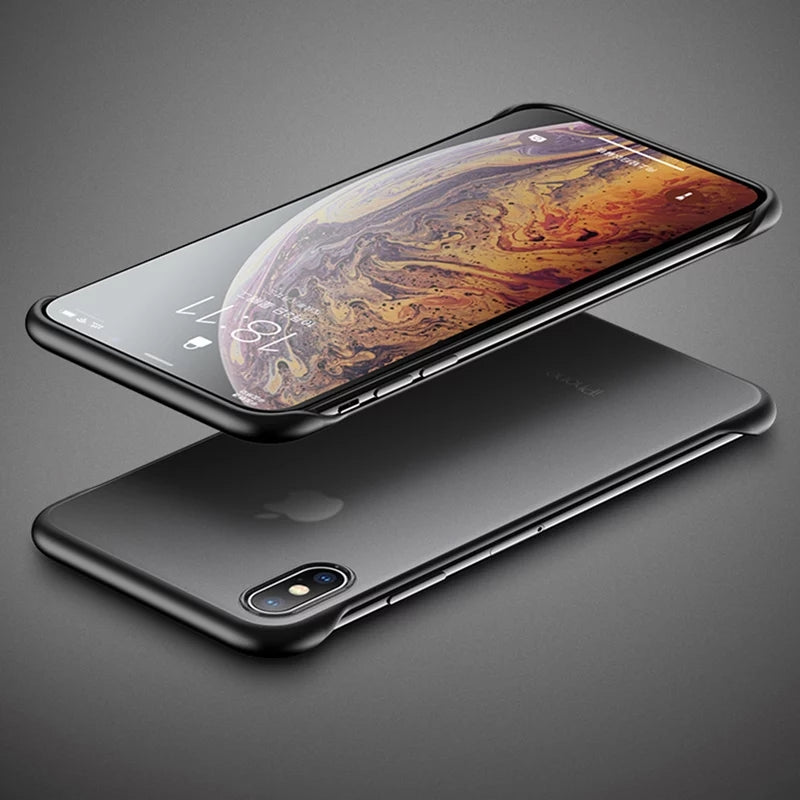 iPhone X Cover Luxury Transparent Frameless Matt Back Cover with Finger Ring