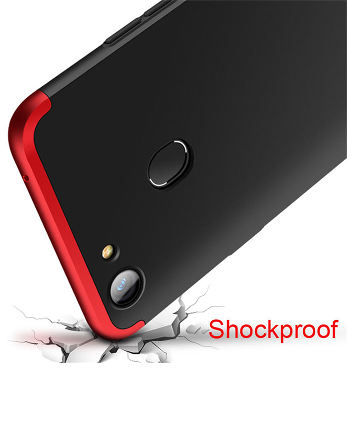 Oppo F5 Shockproof 3 in 1 Full Body 360 Protection Case Cover - Black & Red