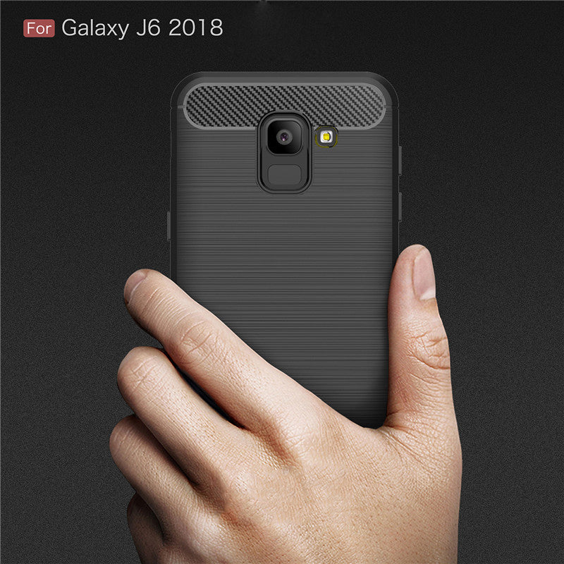 Samsung Galaxy J6 2018 Shockproof Carbon Fiber Rubber Back Cover - Black
