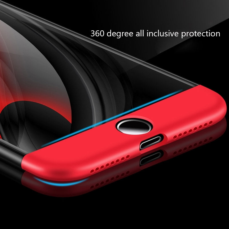 Apple iPhone 8 Plus Shockproof 3 in 1 Full Body 360 Protection Case Cover - Black & Red