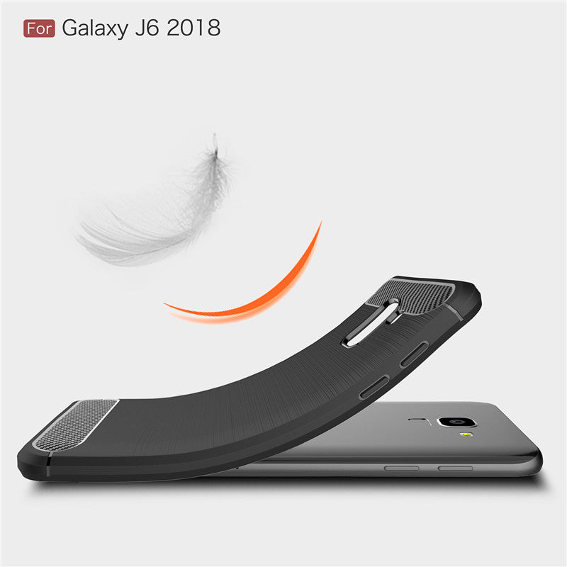 Samsung Galaxy J6 2018 Shockproof Carbon Fiber Rubber Back Cover - Black