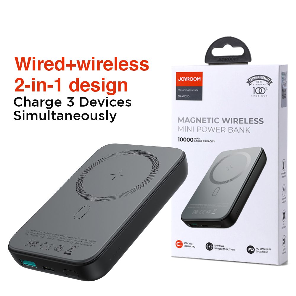 JOYROOM JR-W020 Magnetic Wired + Wireless 2 in1 Design Wireless Power Bank 10000mAh