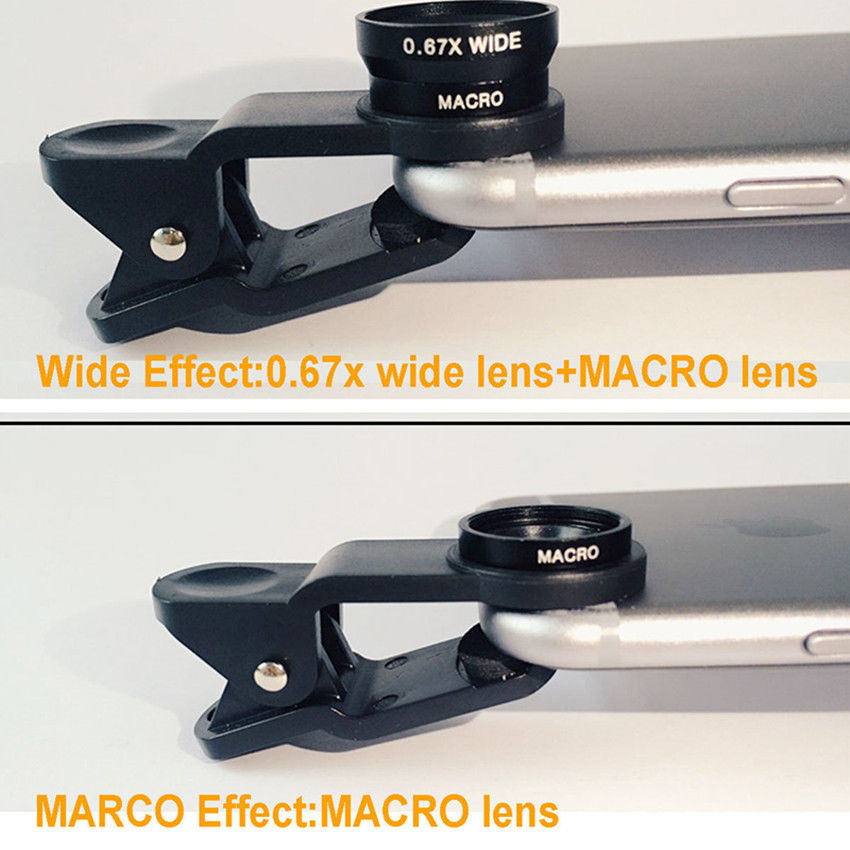 3in1 Red Fisheye Wide Angle Macro Camera Clip-on Lens For Mobile Phone Tablet