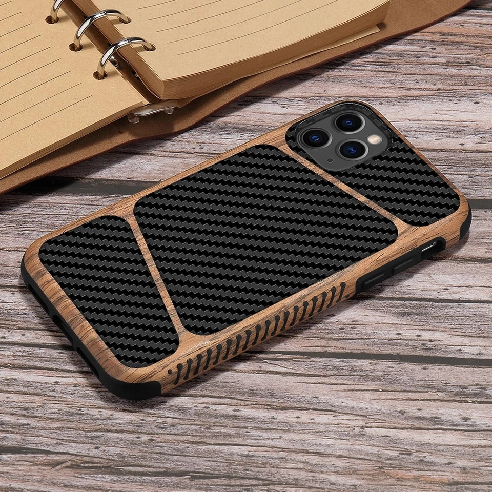  Wooden Carbon Fiber Soft Rubber Case Cover for iPhone 11 Pro Max / iPhone 11 Pro / iPhone 11