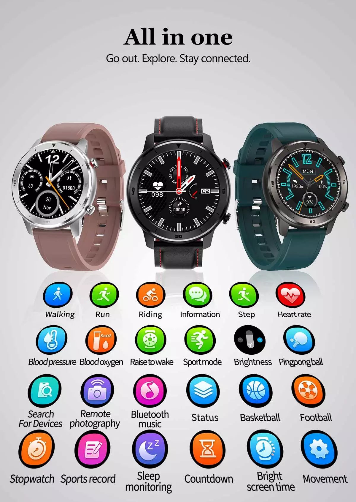 DT78 Smart Watch IP68 Waterproof with PPG Blood Pressure Heart Rate Sports Fitness