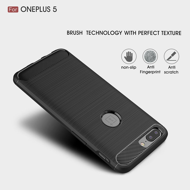 One Plus 5 Carbon Fiber Texture Slim Soft TPU Back Cover Case