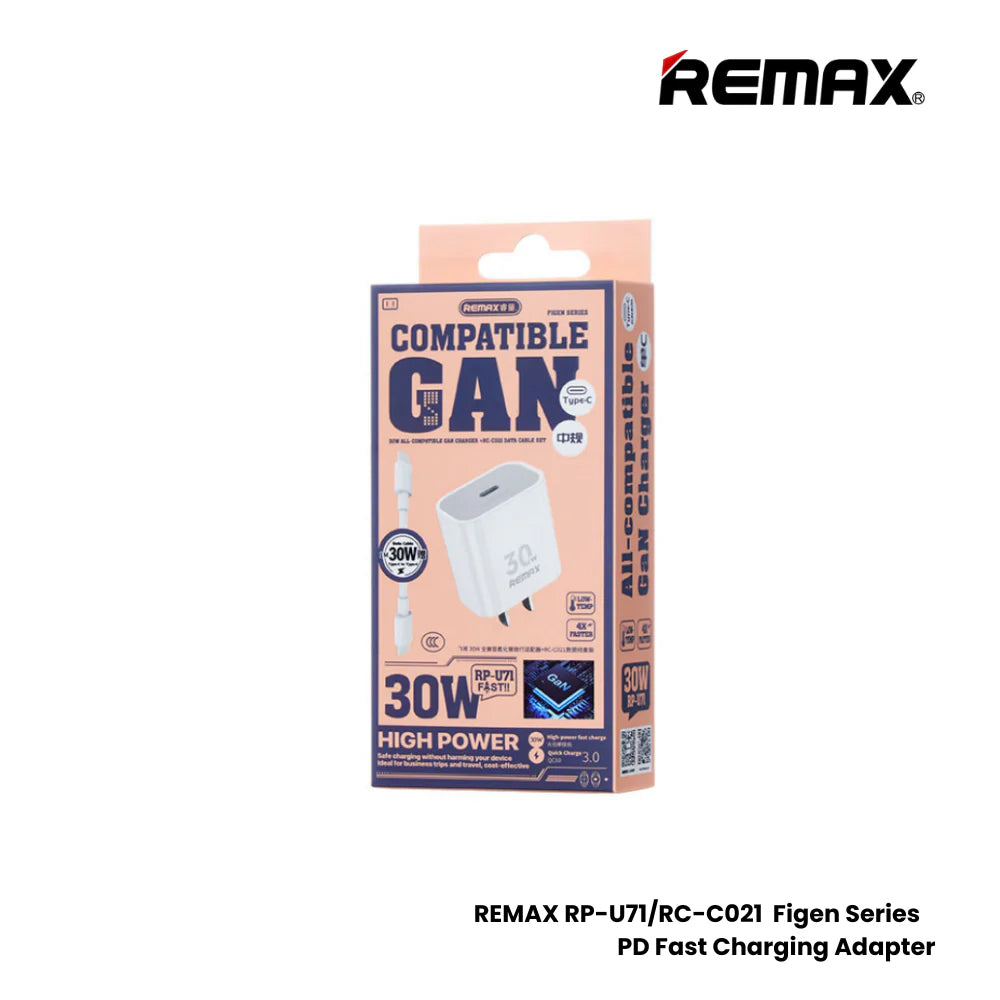 Remax RP-U71 30W GaN Figen Series Charger + RC-CO21 Type C Data Cable