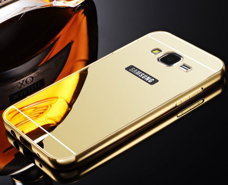 Samsung Galaxy J5 Ultra Thin Metal Bumper Mirror Back Case Cover