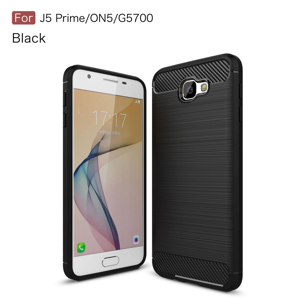 Shockproof Carbon Fiber Brushed Rubber TPU Case Cover for Samsung Galaxy J5 Prime