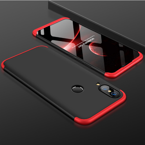 Huawei P20 Lite Shockproof 3 in 1 Full Body 360 Protection Case Cover - Black & Red