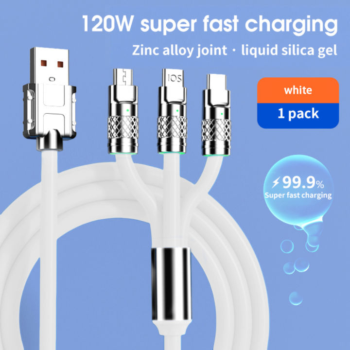 120W Super Fast Charge 3 in 1 Soft LED Indicator Charging Cable