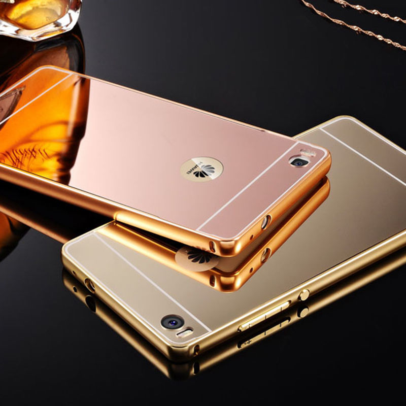 Aluminum Metal Bumper PC Mirror Back Skin Case Cover For Huawei P8