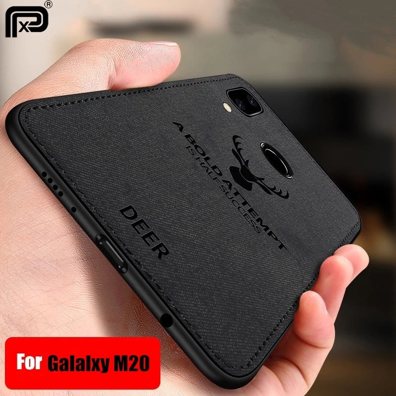Samsung M20 Premium Leather Pattern Soft Fabric Cover - Black