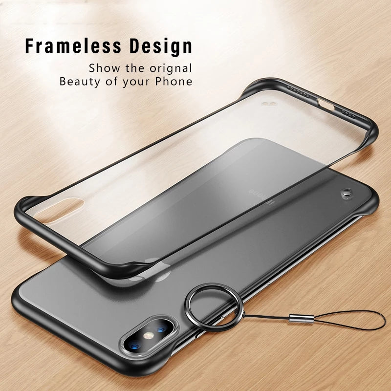 iPhone X Cover Luxury Transparent Frameless Matt Back Cover with Finger Ring