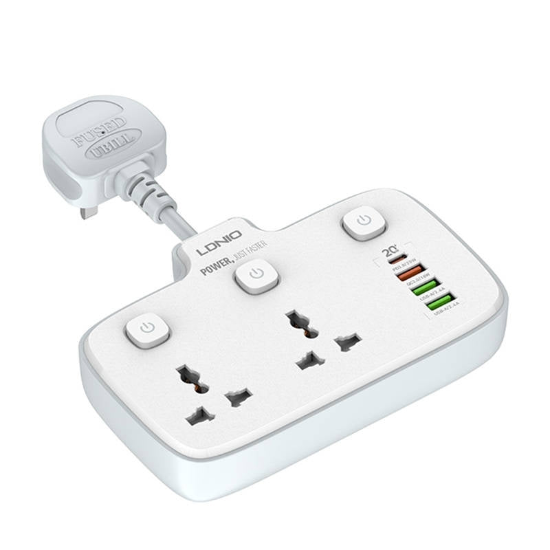 LDNIO SC2413 2-Outlet Universal Extension Socket with PD & QC 3.0 Fast Charger