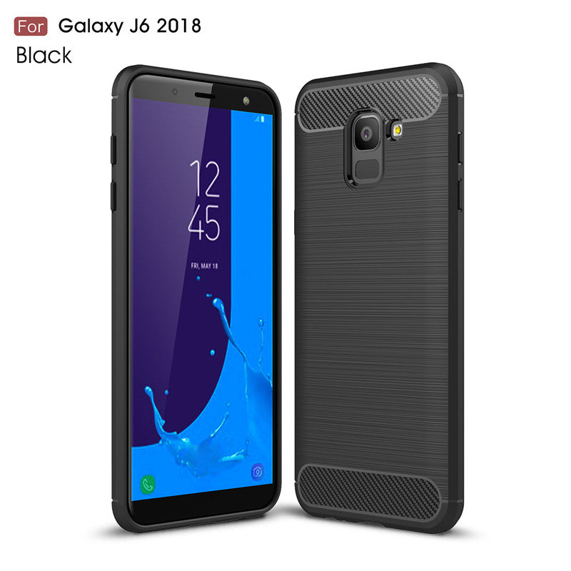 Samsung Galaxy J6 2018 Shockproof Carbon Fiber Rubber Back Cover - Black