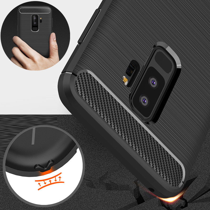 Samsung Galaxy S9 Plus Shockproof Carbon Fiber Rubber Case Cover
