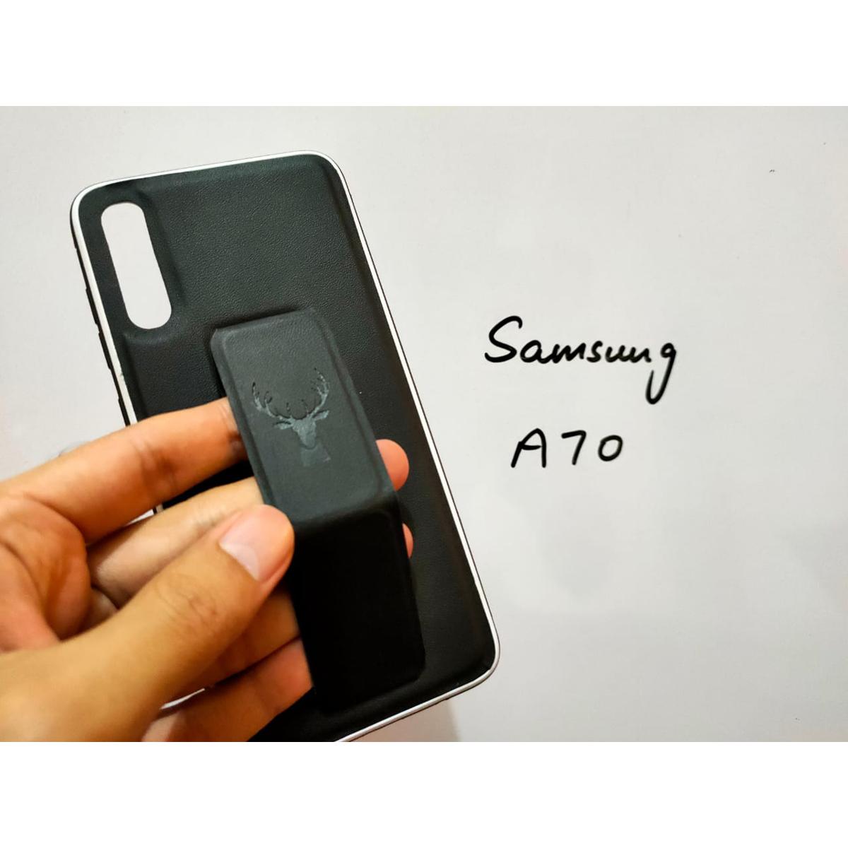 Samsung A70 Cover Soft PU Leather Rubber Mobile Holder Back Case Cover