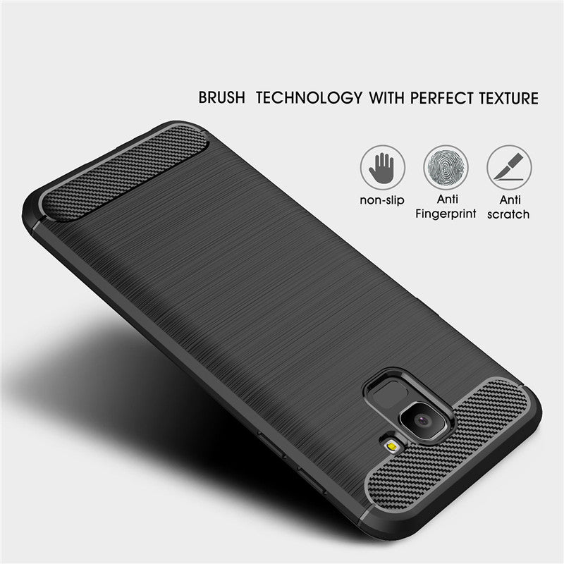 Samsung Galaxy J6 2018 Shockproof Carbon Fiber Rubber Back Cover - Black