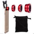 3in1 Red Fisheye Wide Angle Macro Camera Clip-on Lens For Mobile Phone Tablet