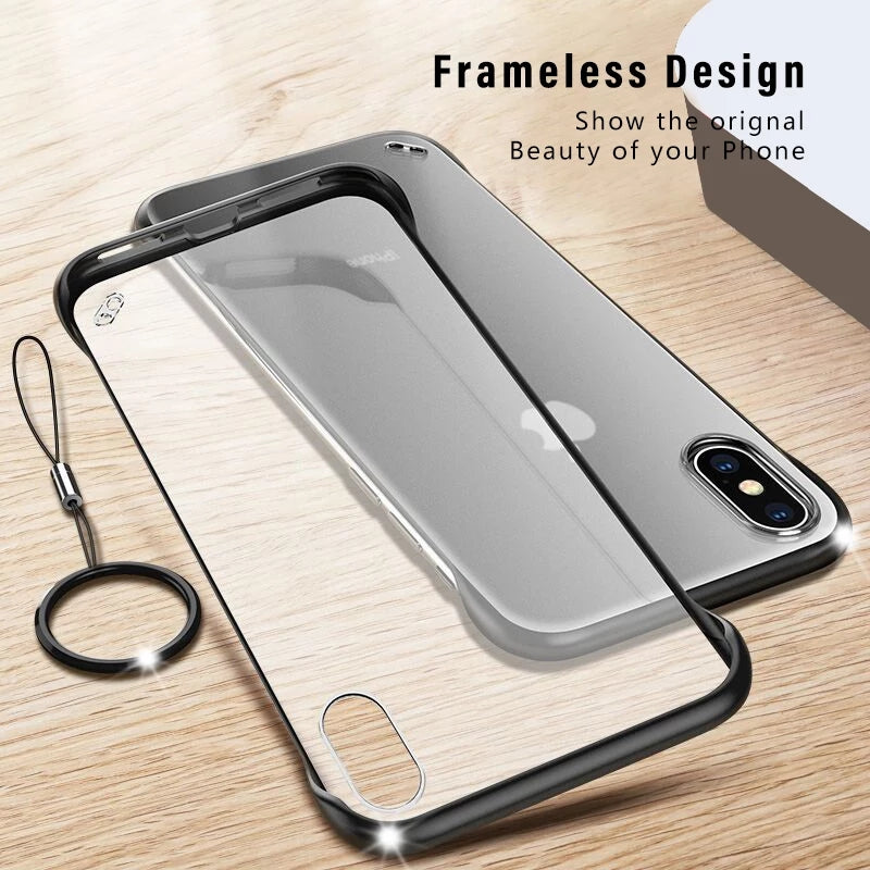 iPhone X Cover Luxury Transparent Frameless Matt Back Cover with Finger Ring