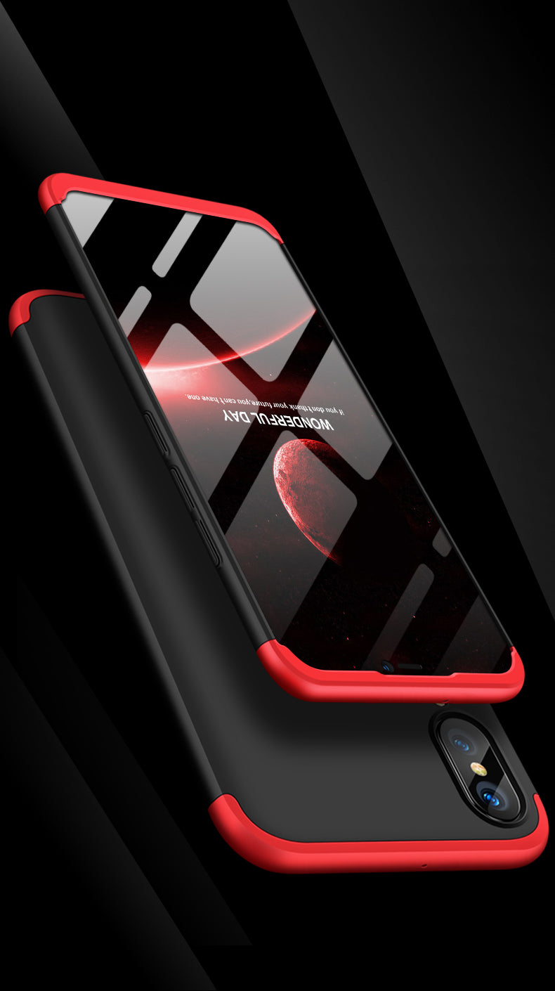 Huawei P20 Lite Shockproof 3 in 1 Full Body 360 Protection Case Cover - Black & Red