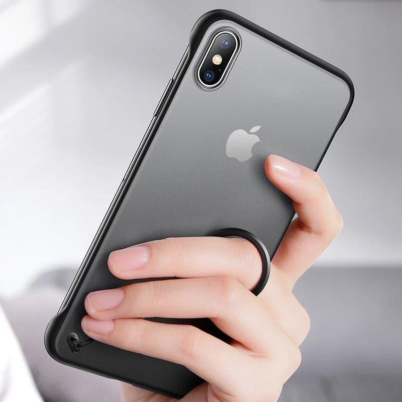 iPhone X Cover Luxury Transparent Frameless Matt Back Cover with Finger Ring