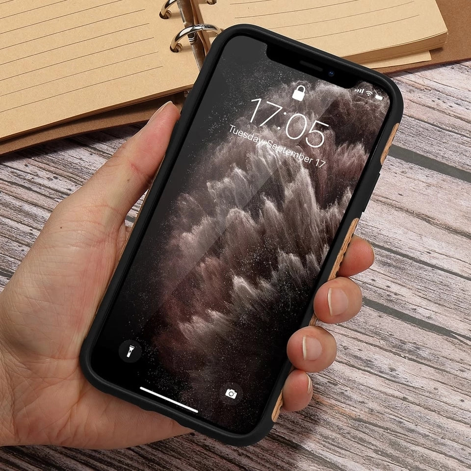  Wooden Carbon Fiber Soft Rubber Case Cover for iPhone 11 Pro Max / iPhone 11 Pro / iPhone 11