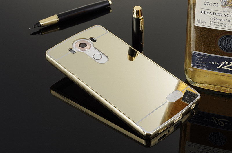 Aluminum Metal Frame Bumper Mirror Clear PC Back Case Cover For LG V10